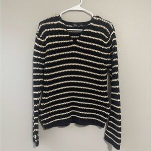 Vintage Striped Black and Cream Sweater 100% cotton size XL